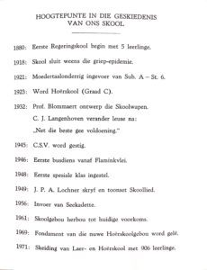 Hoogtepunte in geskiedenis